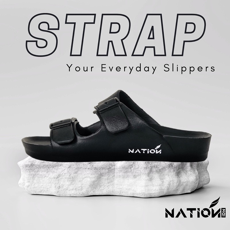 Nationidn - Slippers Strap Full Black | Slippers | Sandal Unisex | Slide| Flipflop | Slippers Flip F