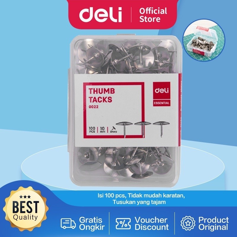 

Paku Payung / Thumb Tacks 10mm Deli 100pcs - 0022