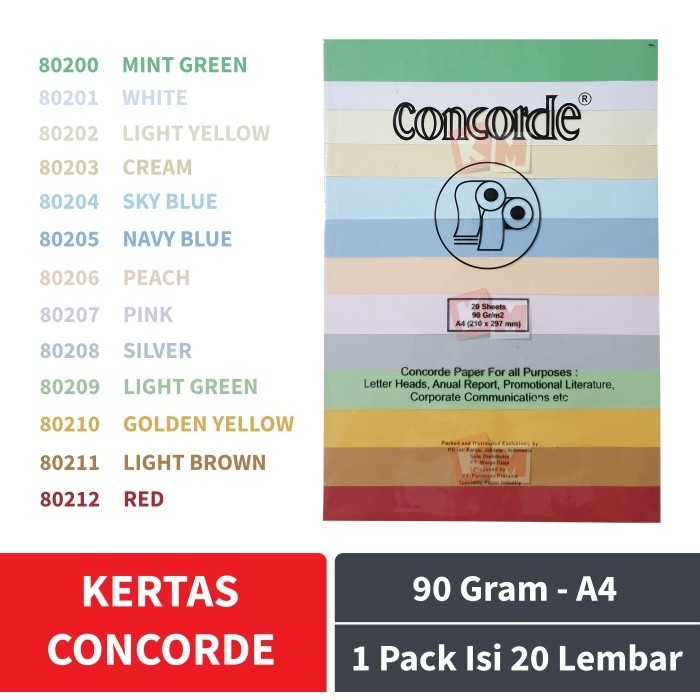 

Kertas Concorde Paper Laid A4 90 gr/m2 gram Isi 20 Lembar