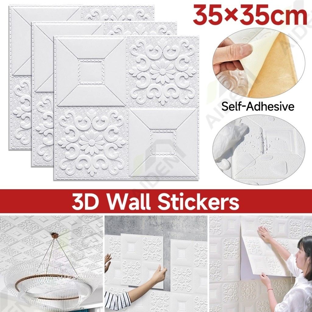 3D Wallpaper 35x35cm Wallfoam Busa Motif Bunga Foam Batu Bata Sticker Minimalis Murah Waterproof Tahan Air Dan Minyak Dekorasi Rumah Kamar