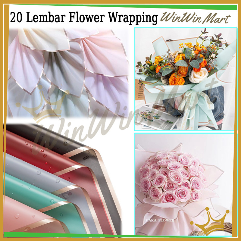 

20 Lembar Flower Wrapping/List Gold Kertas Buket/Flower Wrapping Paper Cellophane/Kertas Bunga Varian List Gold