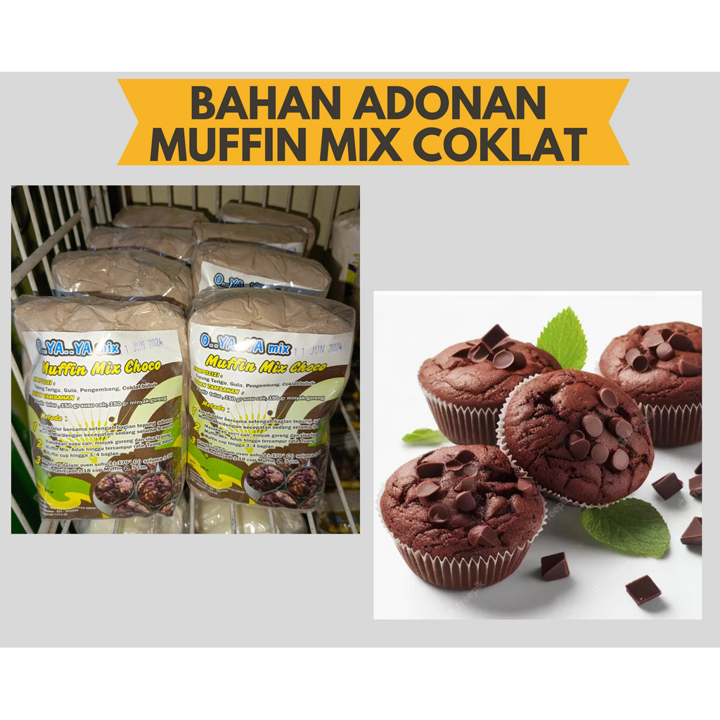 

BAHAN ADONAN Tepung Premix kue Muffin Cokelat dan Vanila KUE MUFFIN MIX COKLAT PRAKTIS +TATA CARA