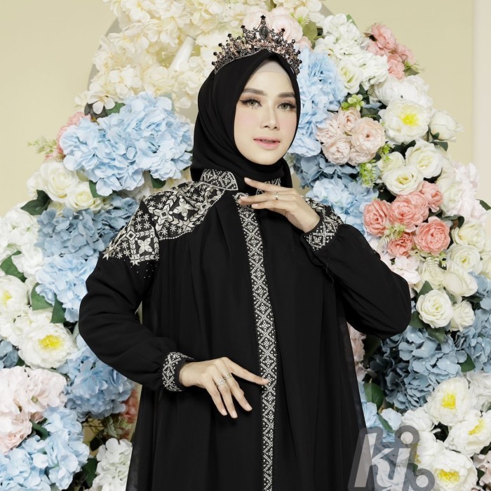 gamis pesta khadijah mode Raina set Free hijab Sampai Jumbo - Putih, M