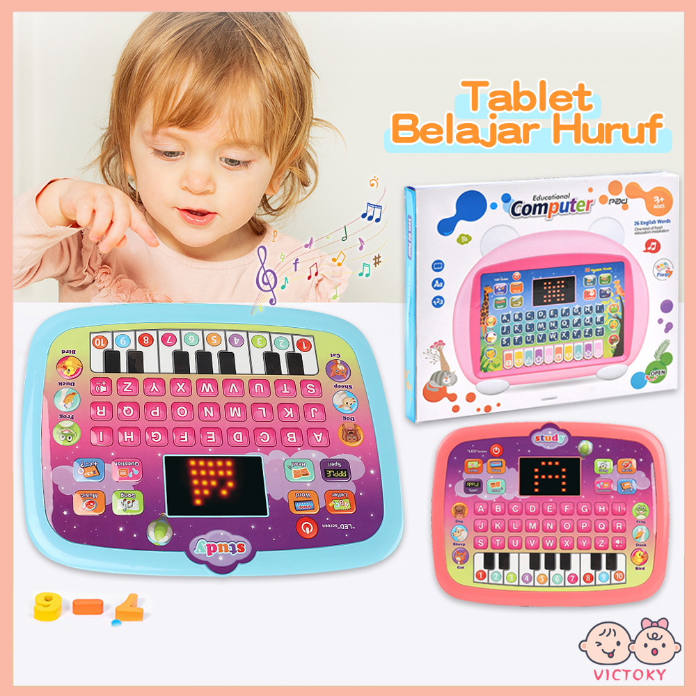 VICTOKY Laptop Mainan Anak Untuk Belajar Huruf Tablet Musik Mainan Edukasi Anak