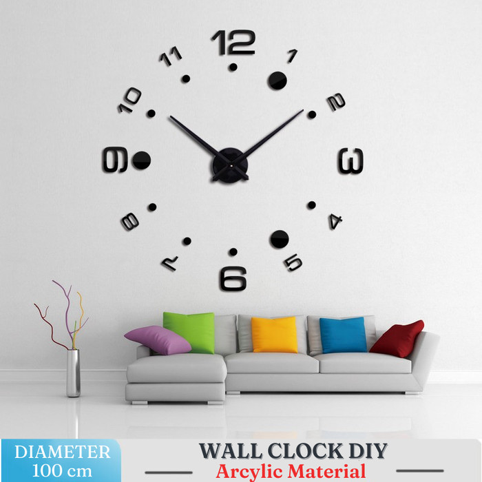 Jam Dinding DIY Besar Minimalis Hias Ruang Tamu Simple - Hitam