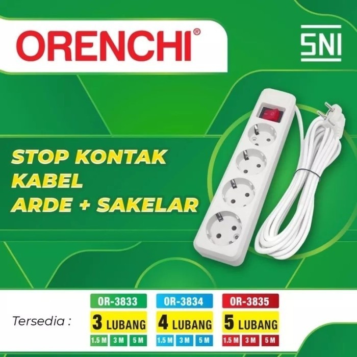 ORENCHI SNI Cok Sambung Stop Kontak Kabel Plus Saklar 3 5 Lubang Meter