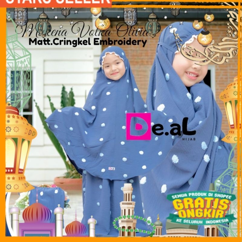 Mukenah Kids Crincel Volka 001 Ori De.al Hijab 2-6y/ Pink Dusty Fanta Merah muda