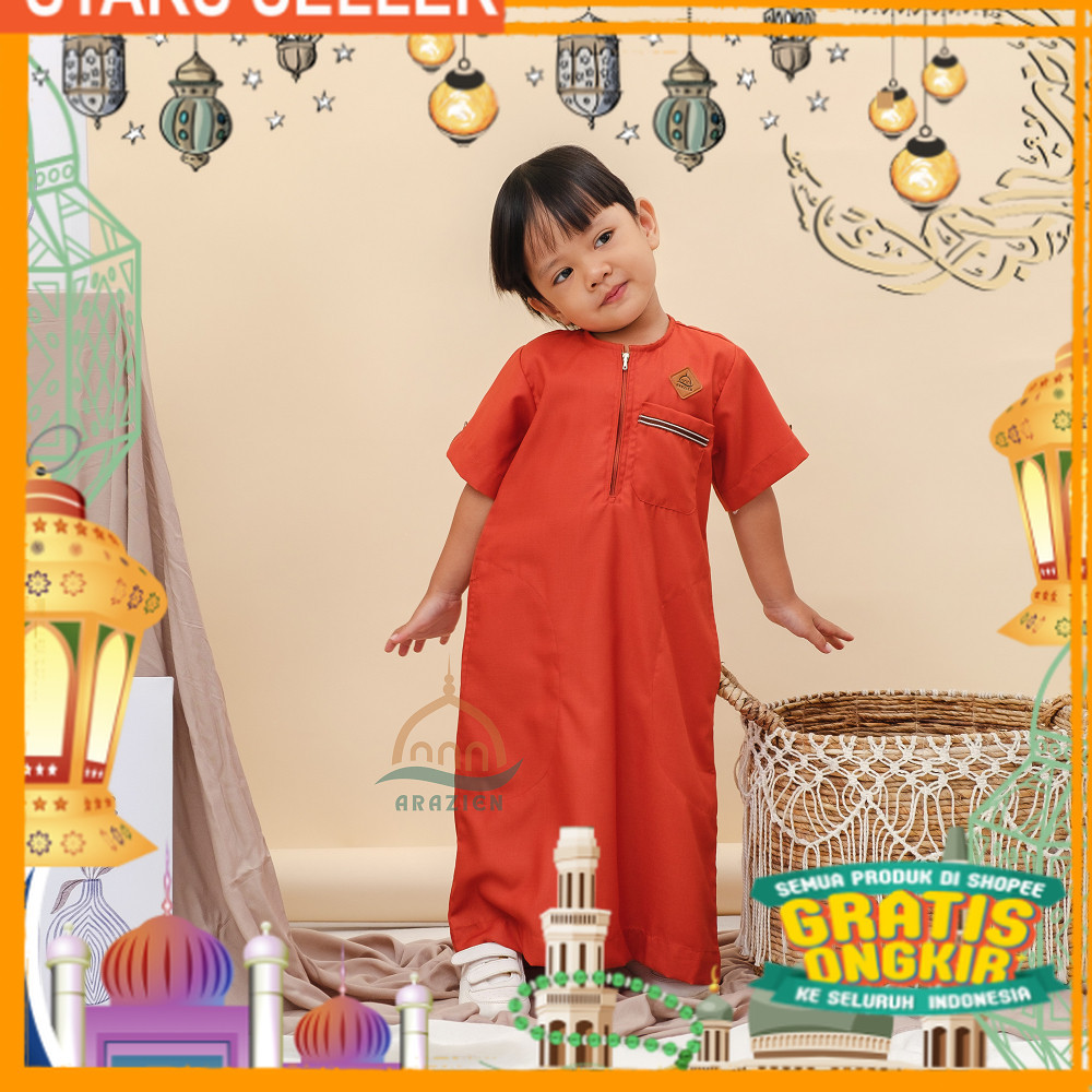 Jubah Gamis Anak Laki-Laki Polos Lengan Pendek Warna Merah Bata/ Pink Dusty Fanta Merah muda