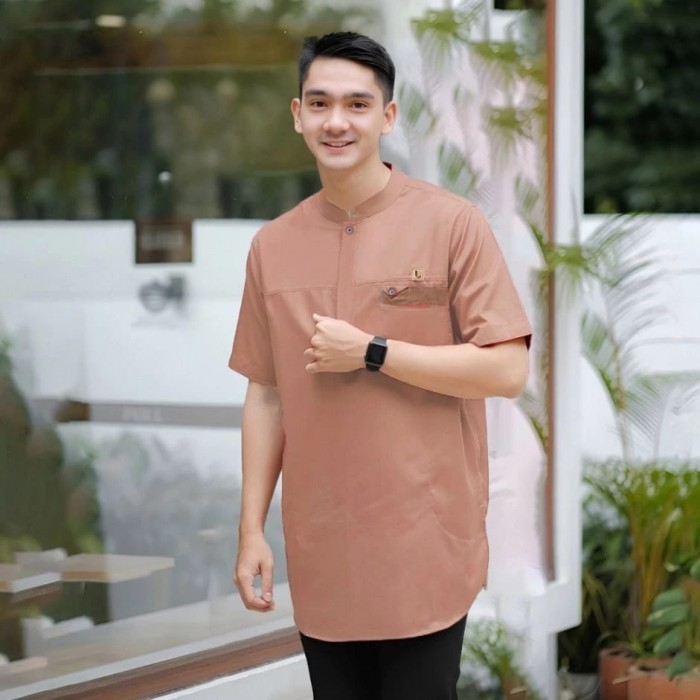 baju koko atasan pria kurta warna coklat dewasa