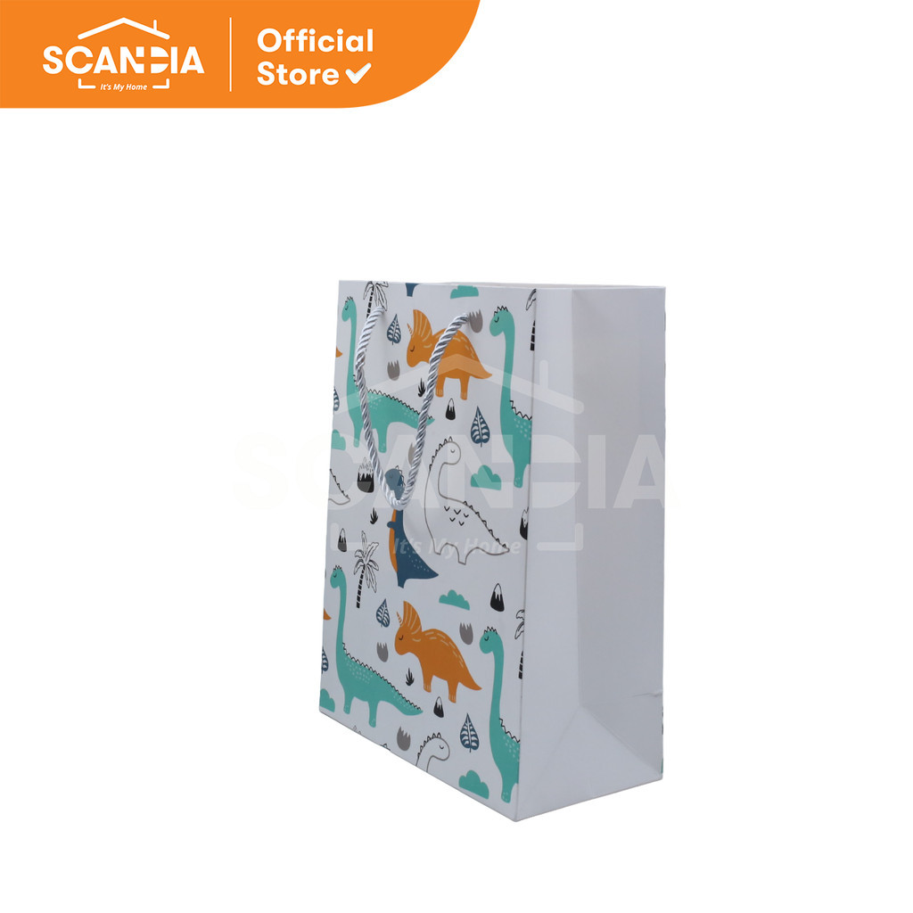 

SCANDIA Paper bag Baby Gift Bag 25x33x12 Cm Medium White Dino (SC0464)