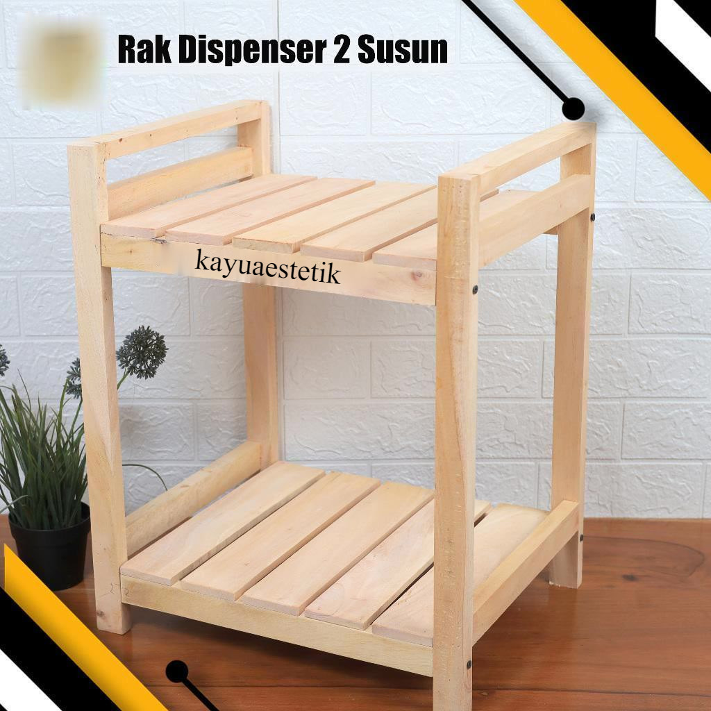 Rak dispenser galon dan magicom kayu 2 susun I Rak kayu serbaguna