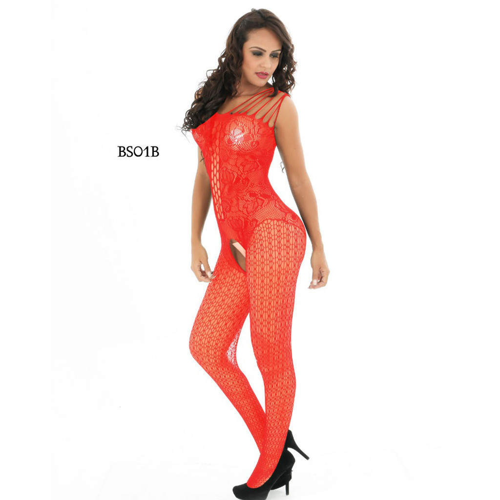 Body Stocking Lingerie Jaring Wanita Merah Bs01B