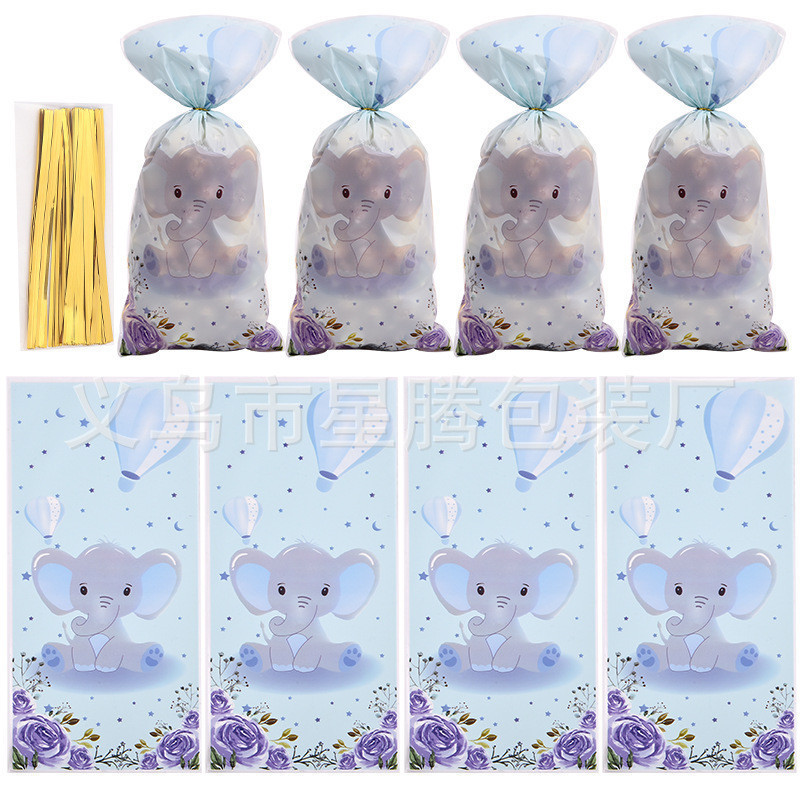 

50 PC PLASTIK KEMASAN BINGKISAN SNACK HAMPERS PESTA ULANG TAHUN ANAK MOTIF GAJAH ELEPHANT