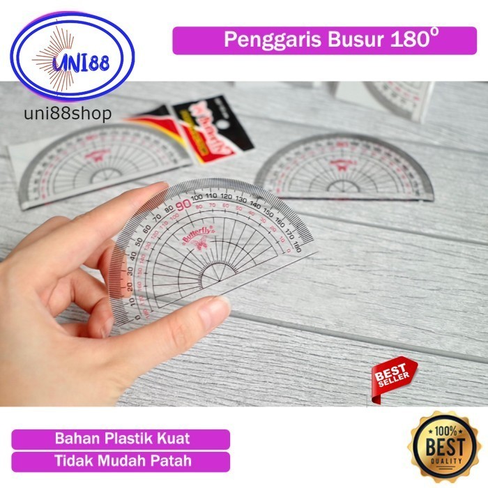 

Penggaris Busur Drajat Butterfly / Penggaris Derajat Acrylic / Penggaris Alas Ukur Drajat 180 Akrilik Alat Tulis Perlengkapan Sekolah