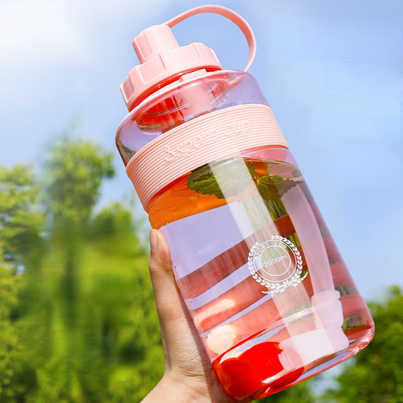 2 Liter Fitness Sports Bottle Plastic Large Capacity Water Bottle with Straw Girl Outdoor Climbing D