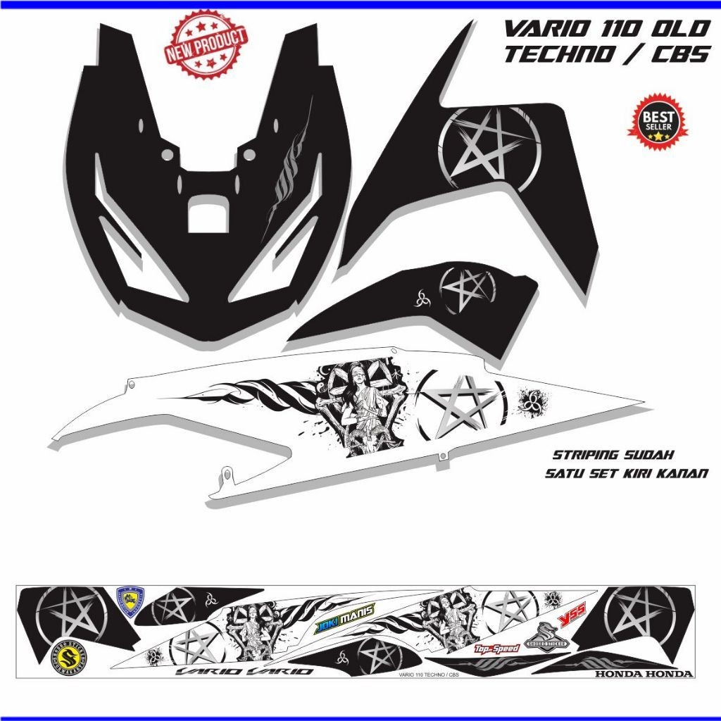 MOTIF STICKER MOTOR VARIO TECHNO OLD 110 /STIKER STRIPING VARIO 110cc LAMA CARBU STRIPING MOTOR