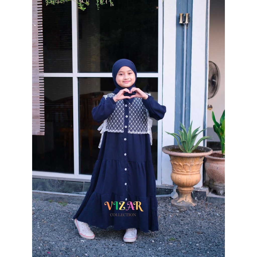 Vizarcollection - Gamis Muslim Anak Brokat Set Hijab Gamis Cringkle Premium Gamis Tanggung