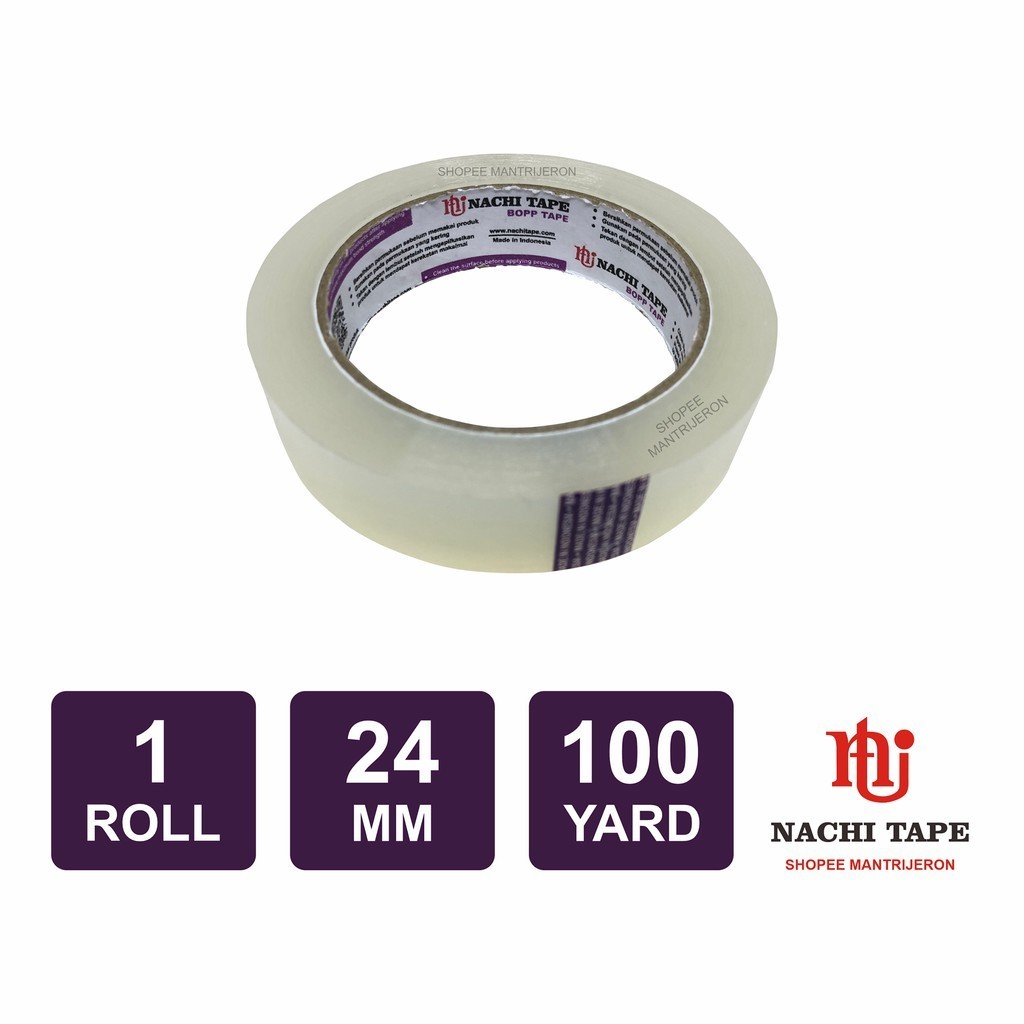 

Lakban Nachi Bening SLOP 1 inch 24 mm 100 yard Isolasi Tape Solatip
