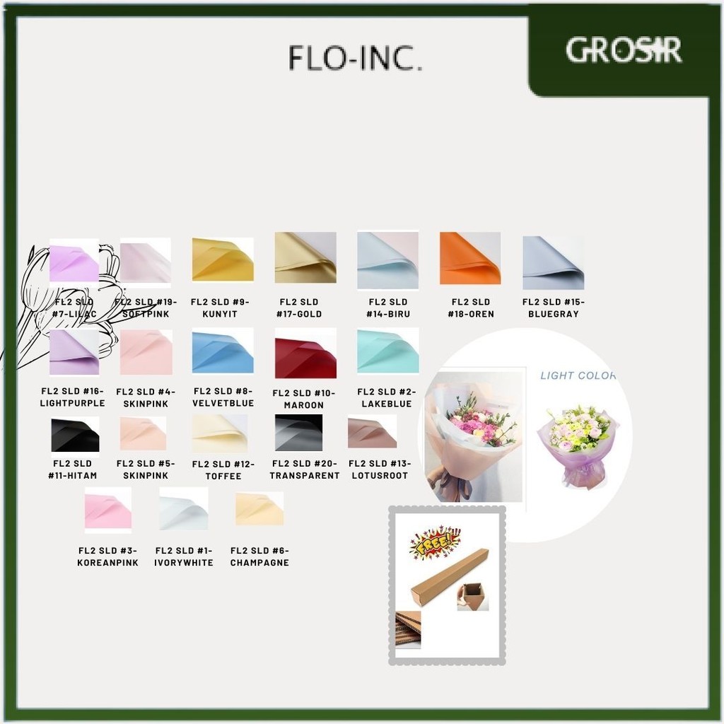

FLO-INC. - (5 LEMBAR) - FL2 SOLID Kertas Bunga Buket Warna Polos/Kertas Buket Bunga Florist Cellophane