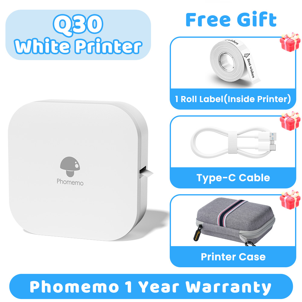

Phomemo Q30 Label Printer Mini Thermal Portable Pirnter Labeling Machine Bluetooth Label Maker with Label Sticker and Case