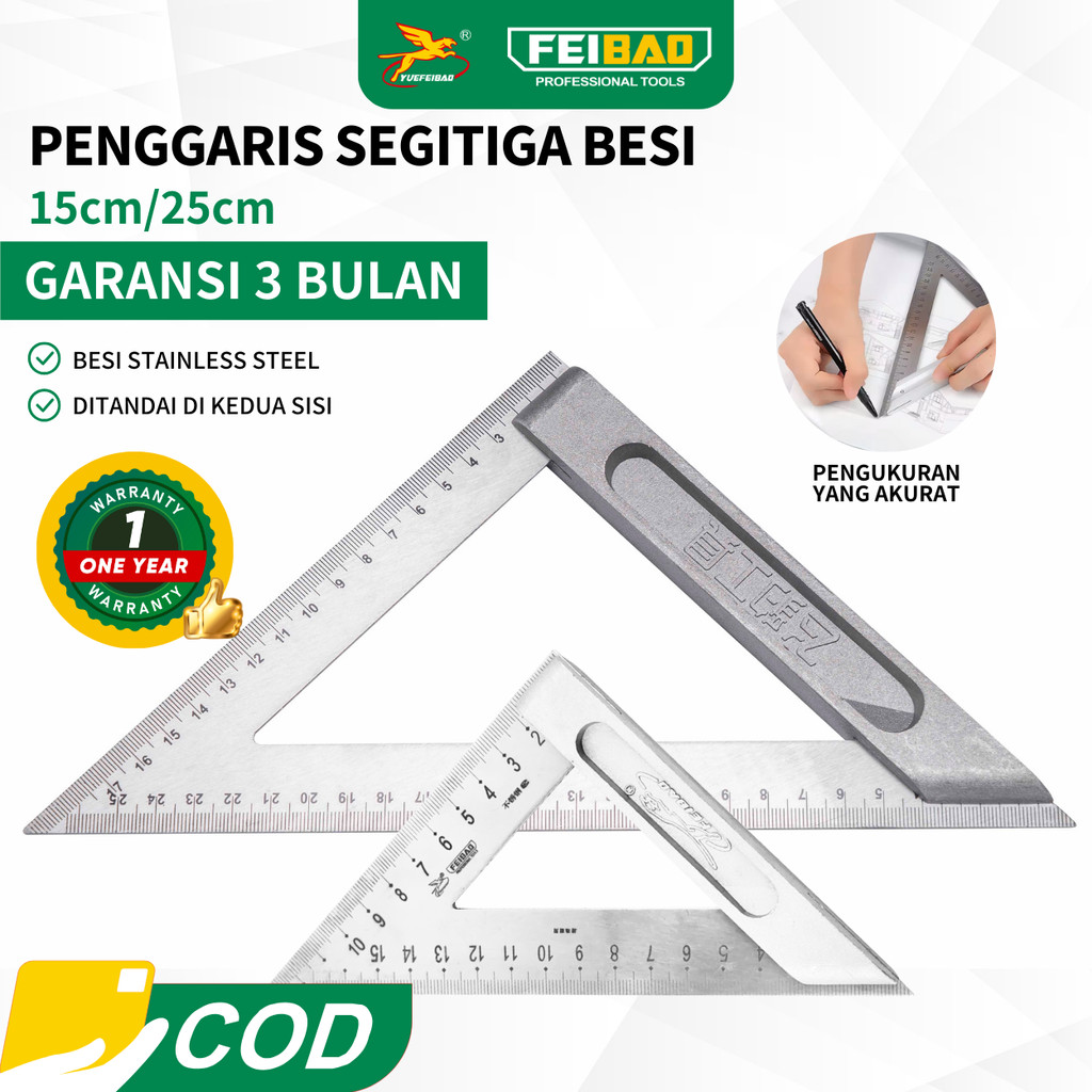 

Feibao Penggaris Segitiga Siku Besi 15 - 25 CM / Steel Triangle Ruler / Penggaris Siku / F42-3091