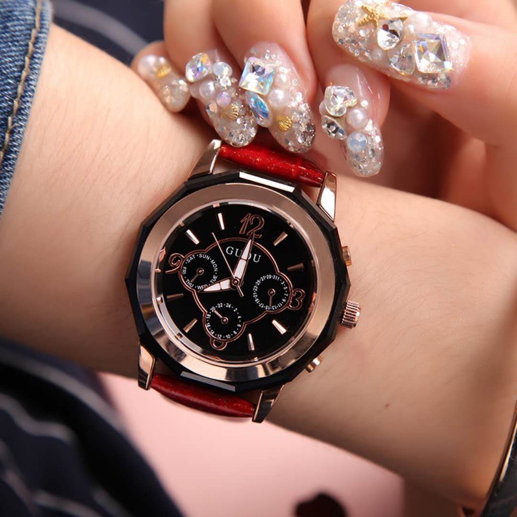 AGB - AGUO1051 JAM TANGAN WANITA GUO7 KULIT LICIN BRAND ANTI AIR IMPORT QUALITY