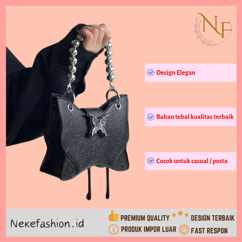 NEKE FASHION Premium Kualitas - Tas Tote Bag Kecil Tas Unik Tas Kupu Kupu Tas Silver Tas Pergi wanit