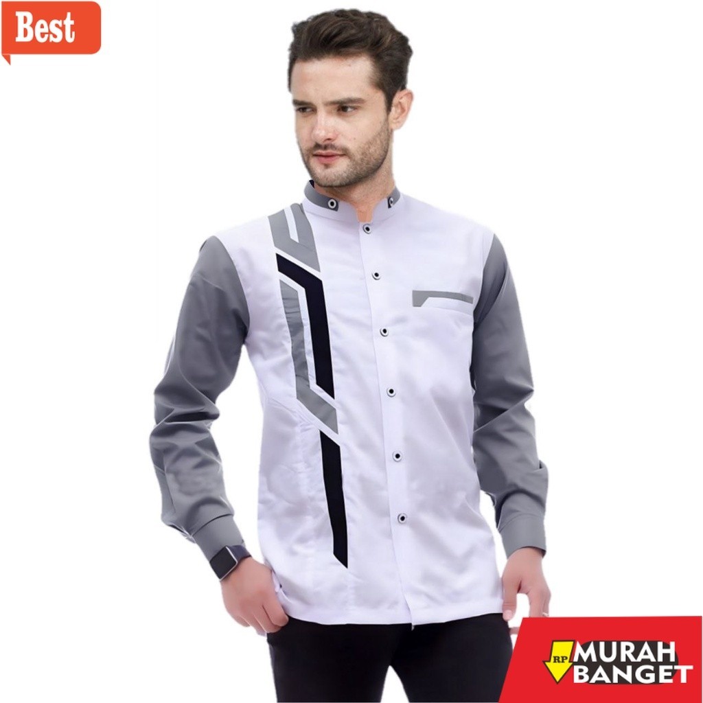 Baju muslim lengan panjang- Baju Kokoh Pria Lengan Panjang - Baju Kokoh Putih - Baju muslim Putih - 