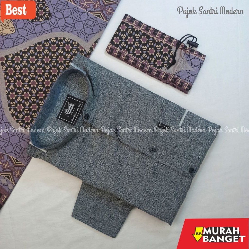Baju muslim lengan panjang- Baju Koko Kemeja Sanghai Lengan Panjang Warna Biru Muda Katun Madinah Ku