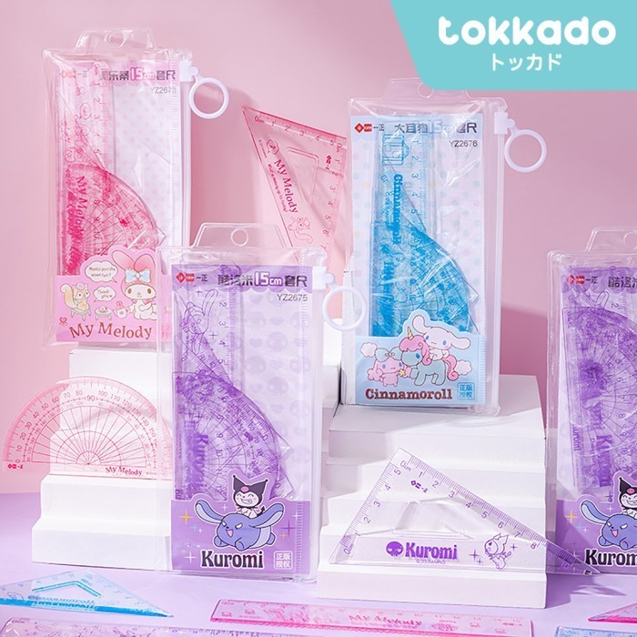 

TOKKADO Sanrio Loki Ruler Set Isi 4 Penggaris Busur Siku Derajat Lucu