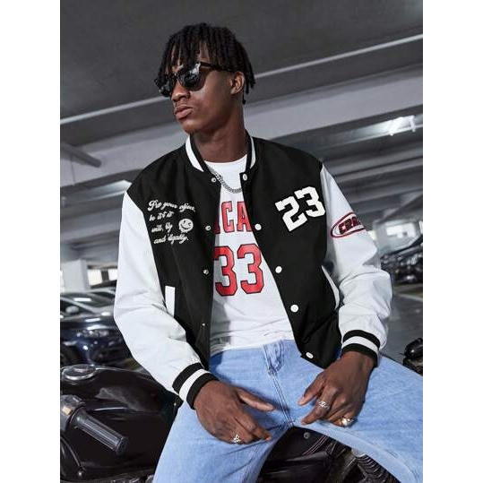 Jaket Sweater Varsity Baseball Logo angka 23 Jaket Simple dewasa pria wanita Logo Sablon Bahan katun