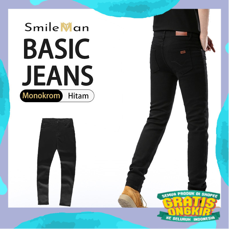 SmileMan Terbaru Celana Panjang Jeans pria Slimfit Hitam Pekat Pensil Denim Panjang Pria Kode806/ Ju