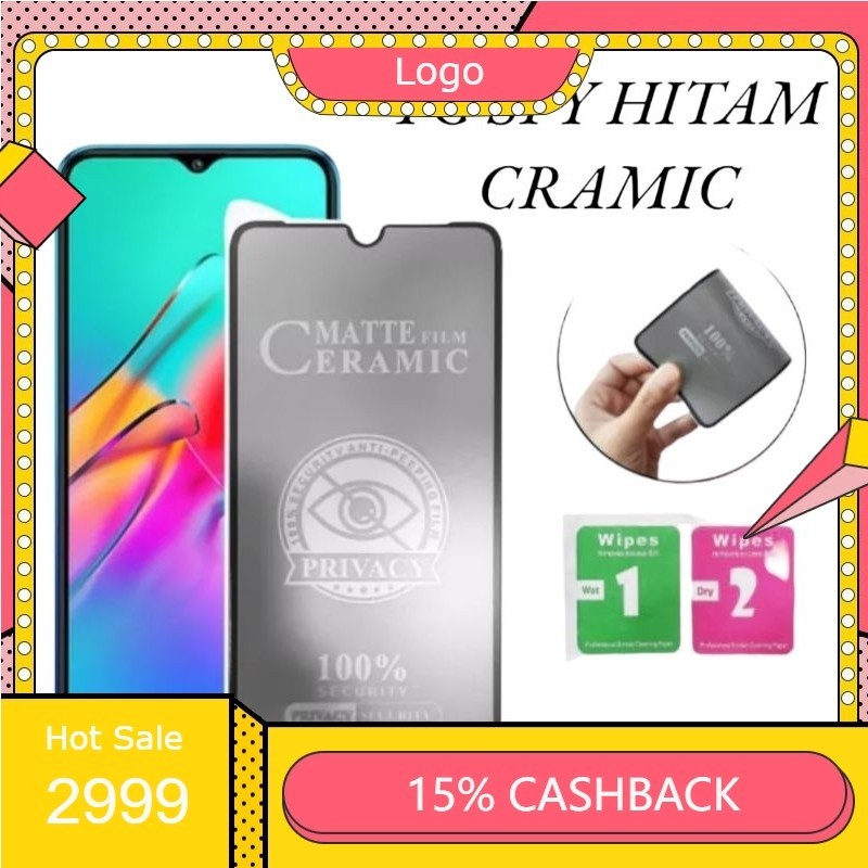 TG TEMPERD GLASS VIVO Y12 Y15 Y17 Y12I SPY CRAMIC HITAM PELINDUNG DEPAN LAYAR HP