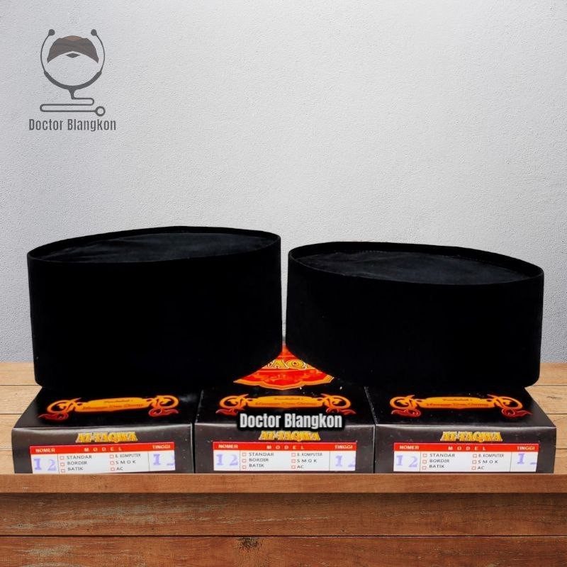 Peci Songkok Laki-Laki Dewasa Big Size No 10-15 Tinggi 10 dan 12 Cm Kopiah Hitam Polos Merk At-Taqwa