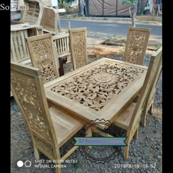 

Meja&Kursi Makan Ukir Kayu Jati MENTAHAN ukiran jepara murah