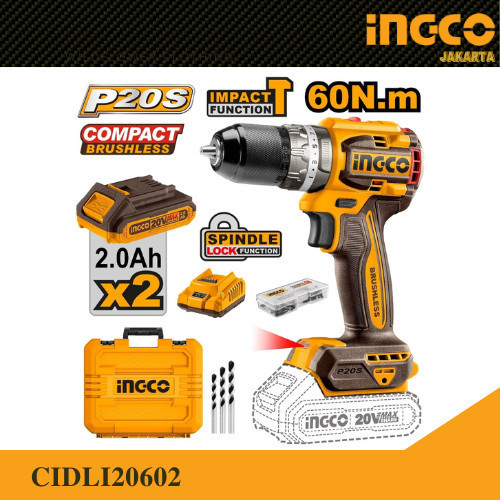 Bor Tembok Cordless 20V (13mm) Brushless Impact Drill INGCO CIDLI20602