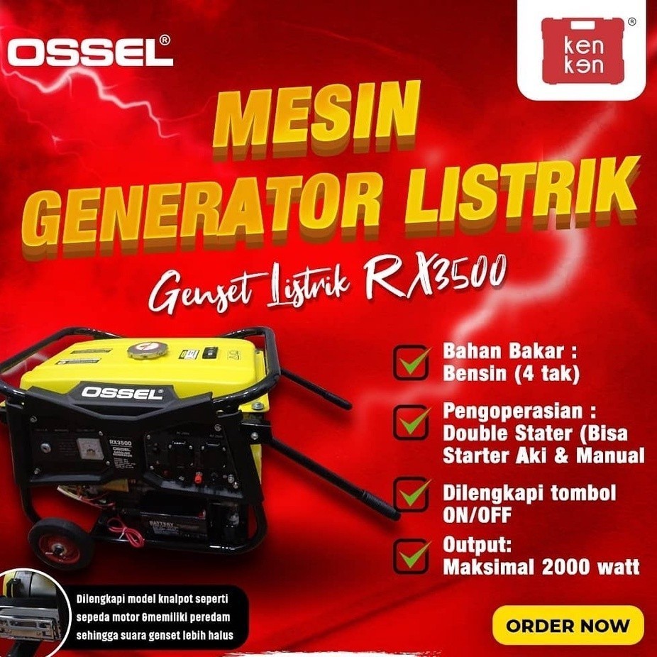 Mesin Genset Jenset Listrik 2000watt Doubel Stater / Generator listrik 4 tak OSSEL