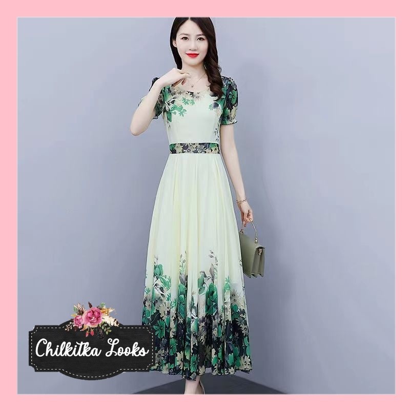 CHILKITKA LOOKS KOREAN FASHION WANITA 2023 Gaun Cetak Korea Baru/Rok Long Sifon Pendek/korean style 