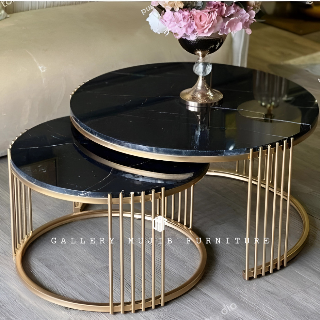 Meja Tamu Marmer, Meja Tamu Marmer Bulat, Coffe Table Marmer Besi Gold
