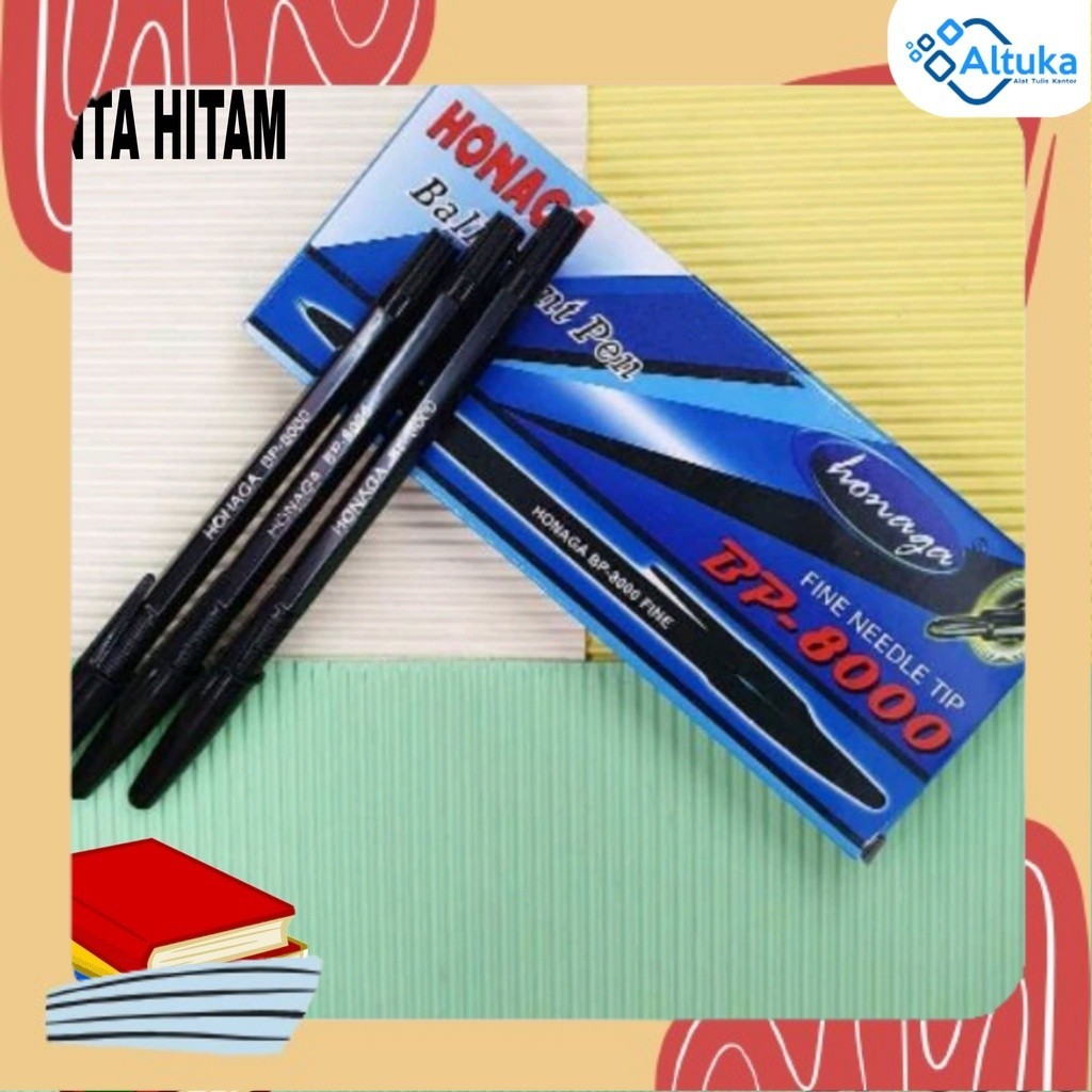 

(12 pcs) Bulpen Pulpen Honaga BP-8000 Bulpen Murah Tinta Hitam