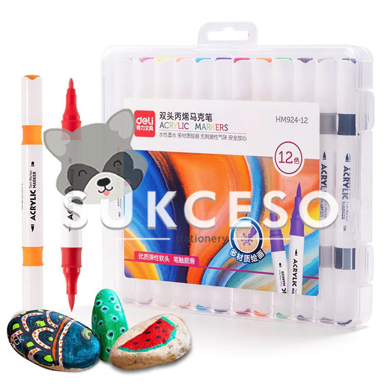 

Deli Acrylic Marker HM924-12 Pena Spidol Cat Akrilik Brush Twin 12 Warna