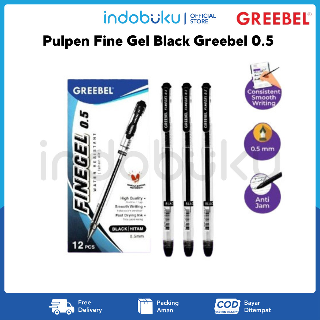 

Pulpen Fine Gel Black Greebel 0.5 (1Pack Isi 12Pcs)