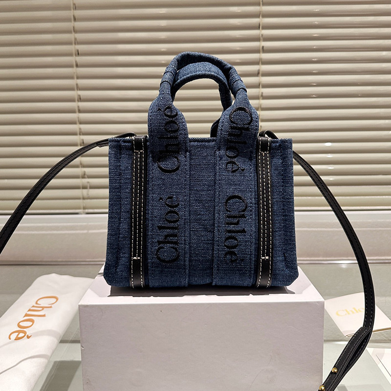 Original 2024 new (with Box) Chloe  Woody Tote Mini Women's Fashionable and Stylish Canvas Shopping 