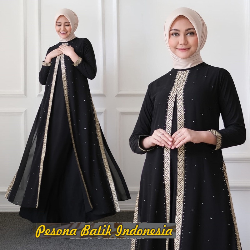 Pakaian wanita gamis ceruy bordir hitam lebaran terbaru baju dress muslim hijab pesta kondangan prem