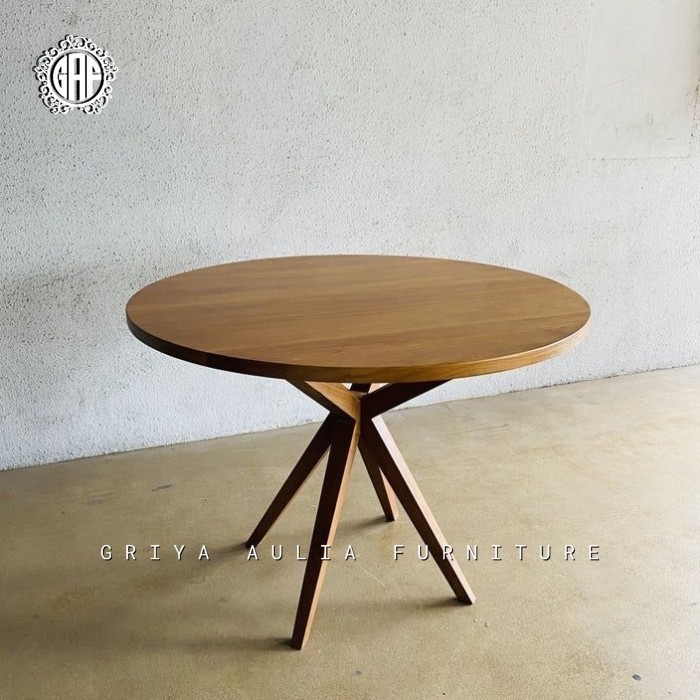 MEJA MAKAN BUNDAR KAYU JATI SOLID - MEJA MAKAN BULAT - DINNING TABLE
