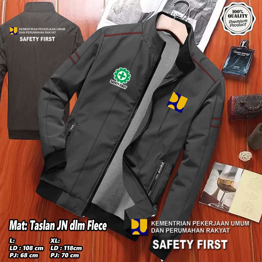 JAKET RUBBY PARASUT PUPR TERBARU / JAKET DINAS PUPR PRIA WANITA / JAKET CUSTOM SABLON PUPR