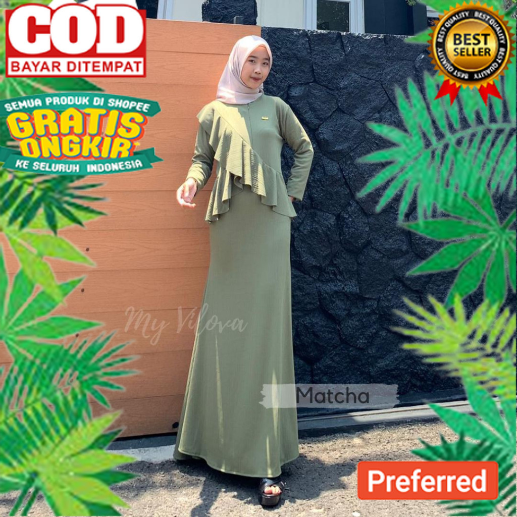 MY VILOVA - Jasmine Dress Mermaid Knit Jaguard Premium Ruffle Depan Dress Knit Duyung Jumbo Gamis Vi