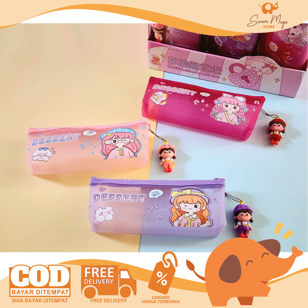

Fancy Tempat Pensil Dessert (1532) Pencil Case Jaring Jala Karakter Cewe Gantungan Kotak Mika
