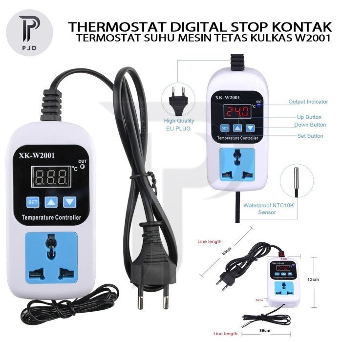 Thermostat Digital Stop Kontak Termostat Suhu Mesin Tetas Kulkas W2001