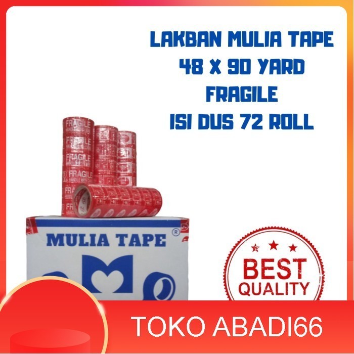 

Lakban Mulia Tape Ukuran 48mm X 90 Yard Fragile Kemasan 1 Dus